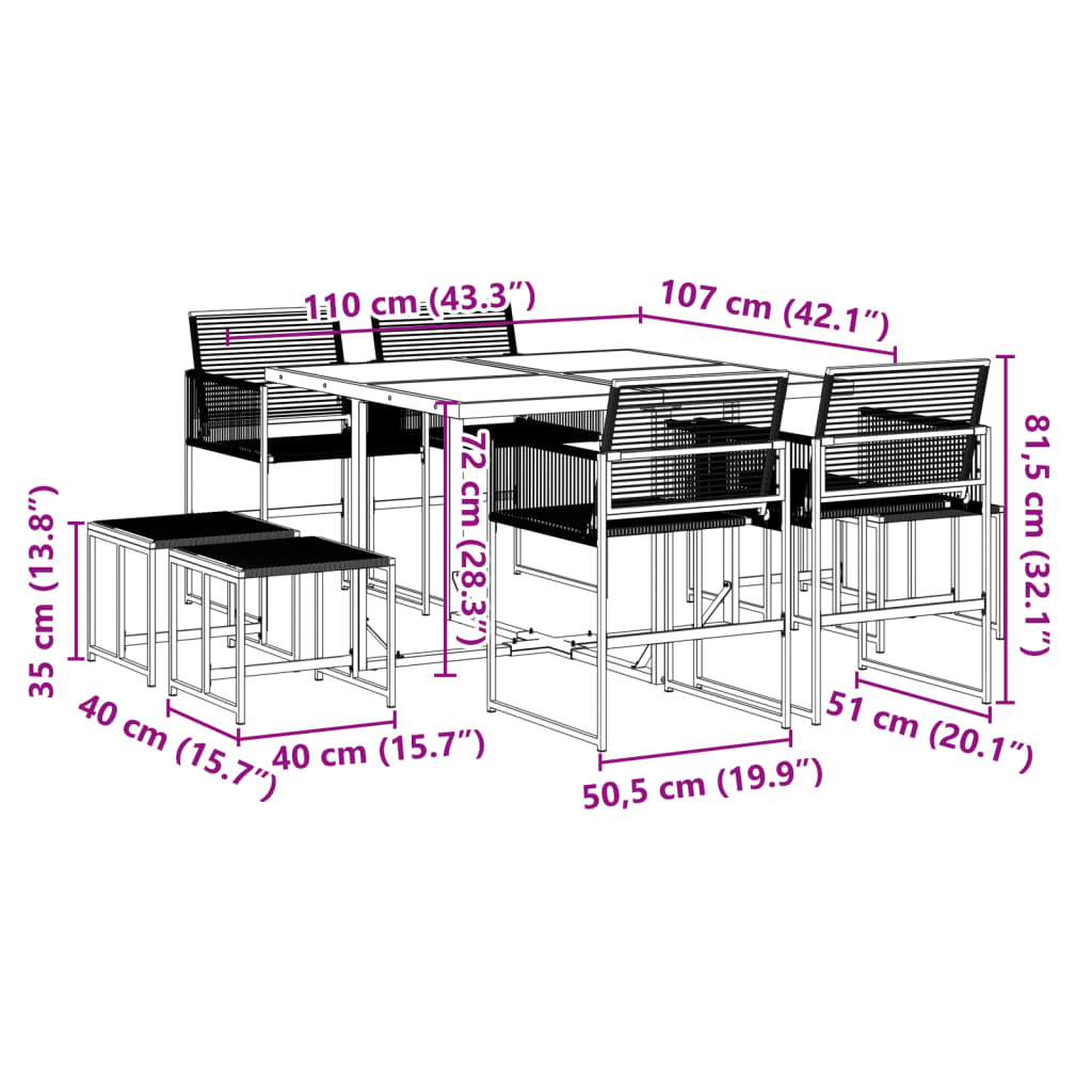 9 Stk. Garðhúsgagnasett Pólýrattan Svart