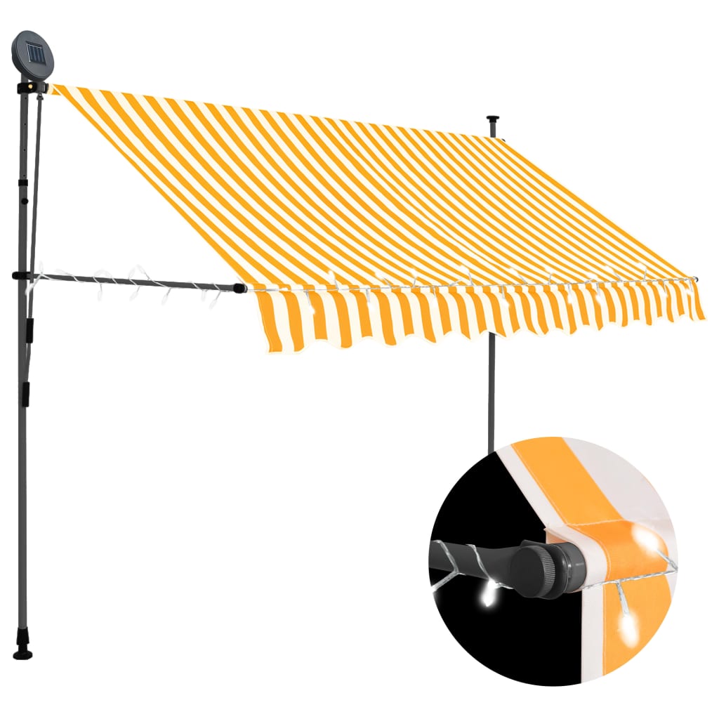 Handvirk Útdraganleg Markísa með LED 300cm Hvít og Appelsínugul